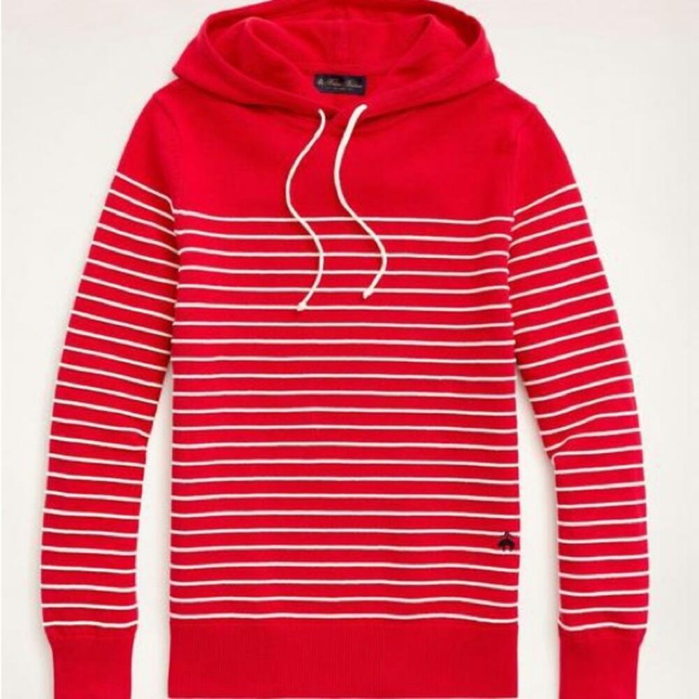 Brooks Brothers Red and White Striped Cotton Hoodie XXL